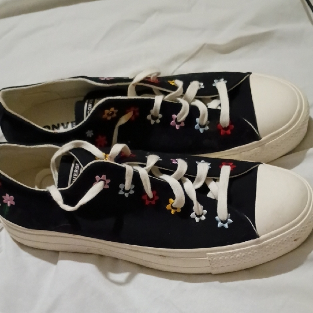 Converse Women's Black Sneakers with Colorful Floral Embroidery